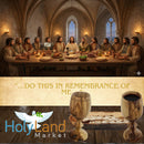 Holy Land Market Two Large Olive Wood Communion Cups & Plate Set Kiddush - Communion Set Hand-Carved in Bethlehem – for Church Worship, Pastors & Ministries