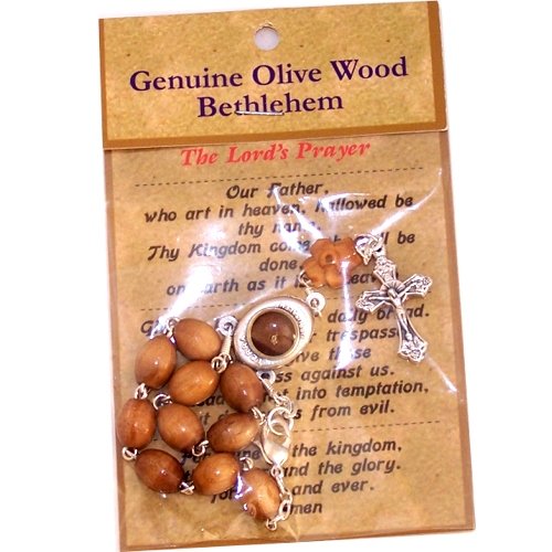 Chaplet/Bracelet Holy Rosary - Olive Wood with Holy Land Soil Center (19 cm or 7.5 in)