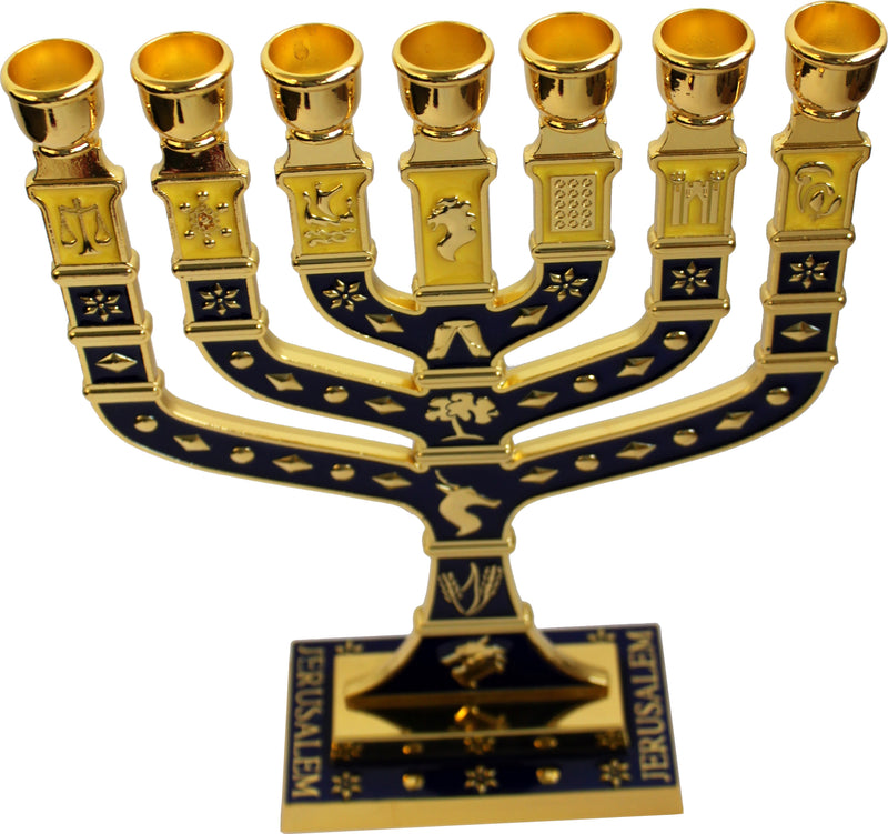 Holy Land Market Jewish Candle Sticks Menorah - 7 Branches - 12 Tribes of Israel Menorah