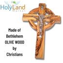 Holy Land Market 6" Celtic Olive Wood Wall Crucifix – Handmade in Bethlehem with Metal Saint Benedict Medal (Front & Back), Certificate, Prayer Card & Medal Explanation – Solid Olive Wood Cross