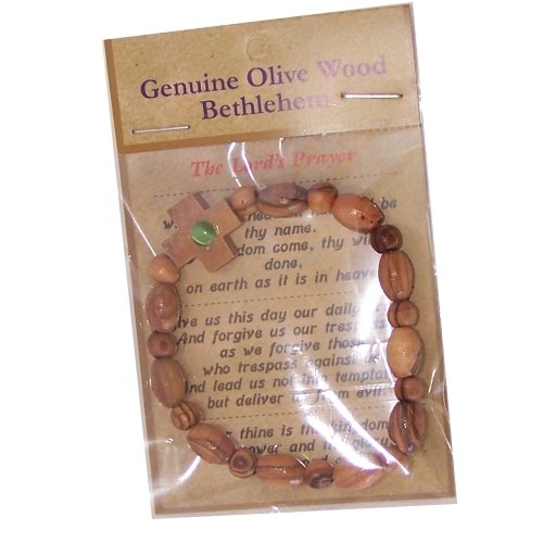 Elastic Olive wood religious bracelet with a stone packed as a gift with special Certificate of Authenticity and origin