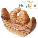 Holy Land Market Olive Wood Holy Family on Boat – Hand-Carved by Christians in Bethlehem – Mary, Joseph & Baby Jesus Figurine with Certificate of Authenticity, Prayer Card & Nativity Story Booklet