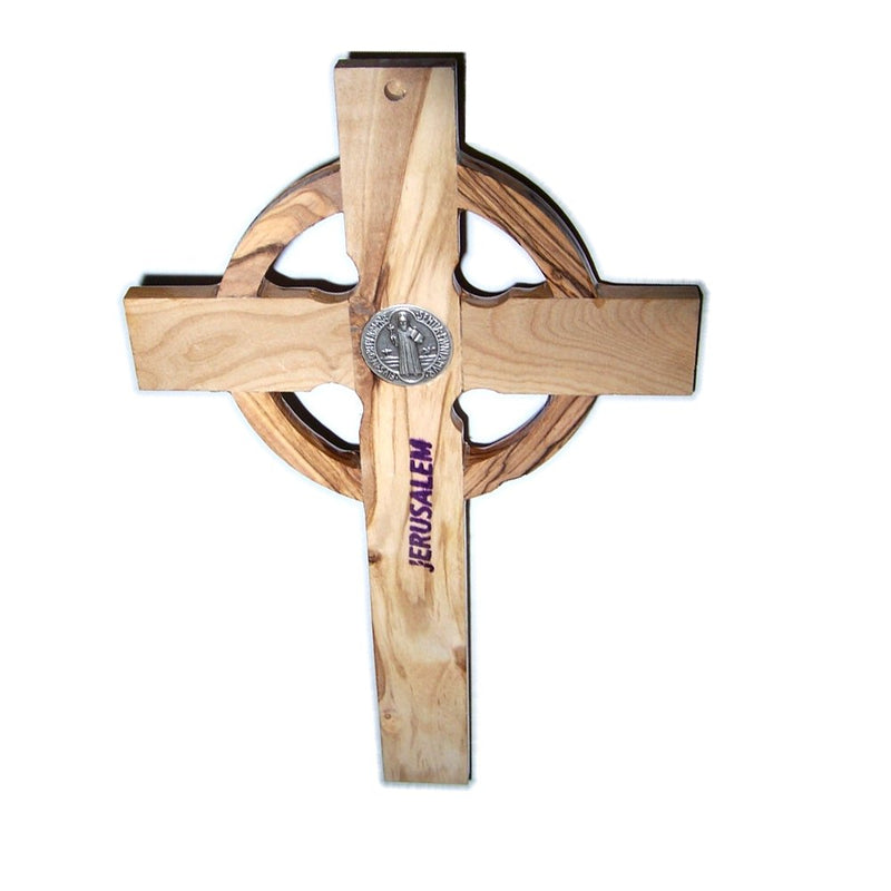 Holy Land Market Celtic and Saint Benedict Medal Handmade Wall Wood Cross Crucifix