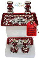 Holy Land Market Shabbat Candlesticks Set - Colorful Ceramic Shabbat Candle Holders Set with Matching Plate for Holidays