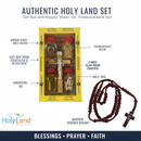 Holy Land Set 5in1 Olive Wood Cross Set with 3 Bottles - Oil, Jordan Water & Holy Earth