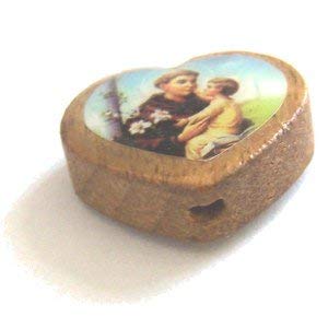 St. Anthony wooden center - enamel heart (18x16mm -0.7x0.6")