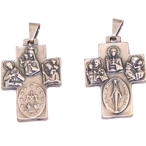 Many saint medals Cross with Miraculous medal and Jesus the word ( 3.2 cm or 1.3 inches ) - Pewter