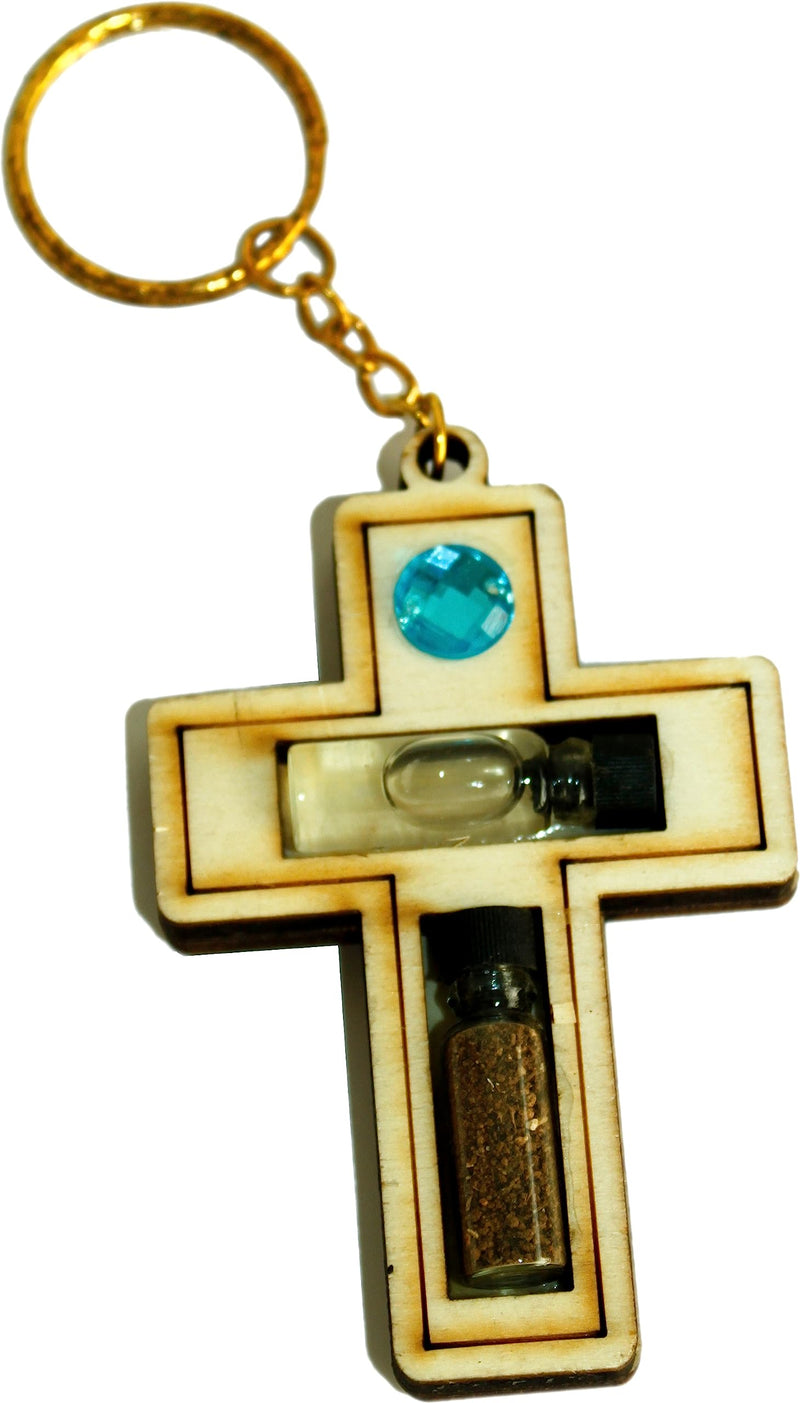 Holy Land Market Religious Samples Thick Large Cross Keys Ring (7.5 x 5 cm - 3 x 2 inches) Jordan River Water/Soil