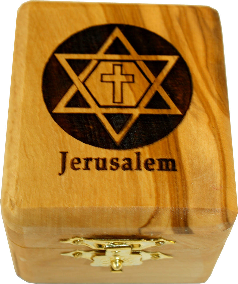 Holy Land Market Unique Messianic Star of David with Cross Olive Wood Box - Standard Size