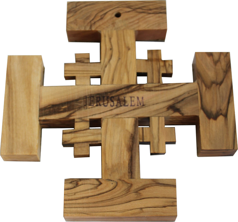 Holy Land Market Olive Wood Jerusalem Cross Covered with Mother of Pearls Shell - Small