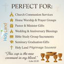 Holy Land Market 4 x 3" Olive Wood Communion Cups & 4" Bread Plate Set – Hand-Carved in Bethlehem – Includes 4 Kiddush Goblets with Matching Tray for Church Worship, Pastors & Ministries