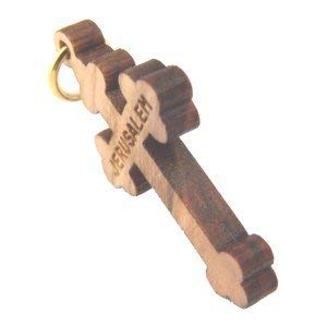 Budded olive wood mini-Cross Laser pendant(2.6x1.8 cm or 1x0.7")