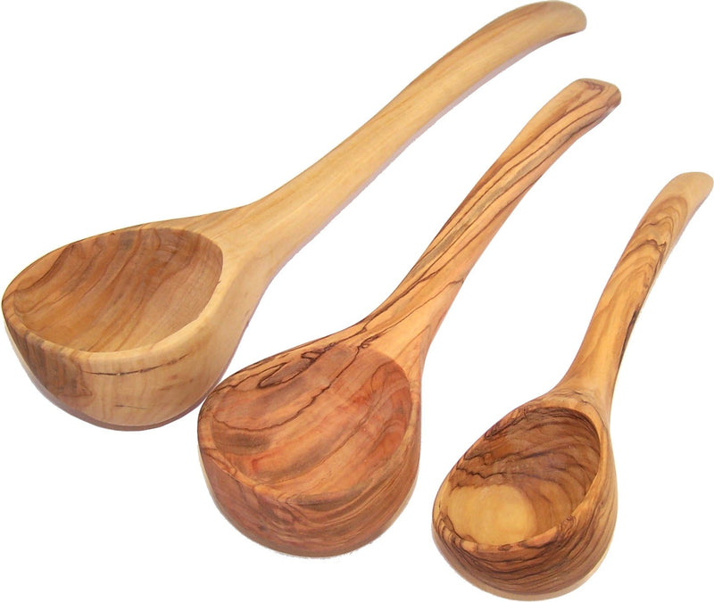 Handcrafted Olive Wood Soup Ladle Set - S,M and L (10, 12 and 14 inches ladles) - Asfour Outlet Trademark