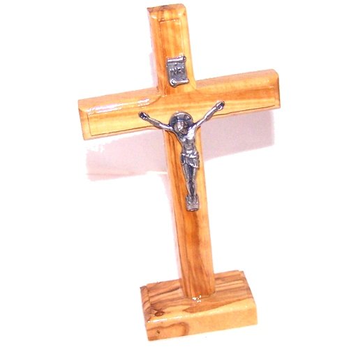 Olive Wood Table or Standing Latin Crucifix from Bethlehem (13.5 cm or 5.3 inches high)