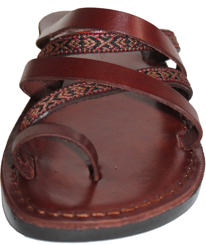 Holy Land Market Men/Women Biblical Jesus Leather/Embroidered Sandals/Slides From Jerusalem (Jonah  Style)