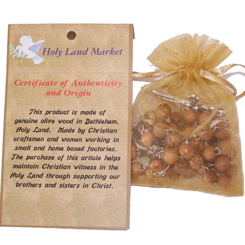 Olive Wood Beads Rosary Made with Silver Tone Our Father Beads and Soil Rosary Center from The Holy Land. Comes with Gift Bag and Certificate