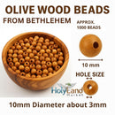 Holy Land Market Bethlehem 10mm Smooth Olive Wood Beads (1000-Piece Bag) – Hand-Carved by Christian Artisans – Natural Dried Olivewood for Rosaries, Jewelry Making & Crafts