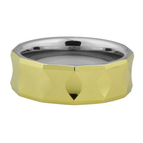 Multi Faceted Polished Wedding band or ring - Highly Polished 18K Gold and Silver Ion or IP plated