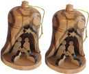 Holy Land Market Pair of Large Hand Made Olive Wood Ornaments - Tree Hanging Bells - Christmas Tree Ornaments from The Holy Land - Many Sizes