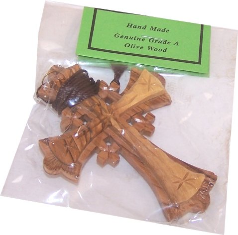 Large Grade A olive wood Jerusalem Cross necklace (4 inches - Cord can be adjusted)