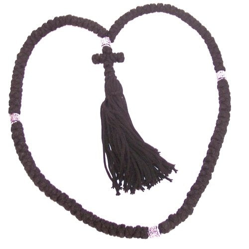 Holy Land Market Komboskini prayer rope - black wool with Red/grey beads (100 Knots)