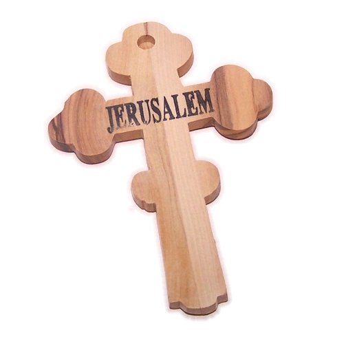 Blessing hand or priest hand carved olive wood Cross - Hanging (12cm or 4.8 inches) with Certificate