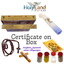 Holy Land Market Religious Samples Set - Olive Wood Crucifix, 33 Candles, Icon & Certificate, Holy Land Olive Wood Cross and  Wooden Rosary (8.5 in)