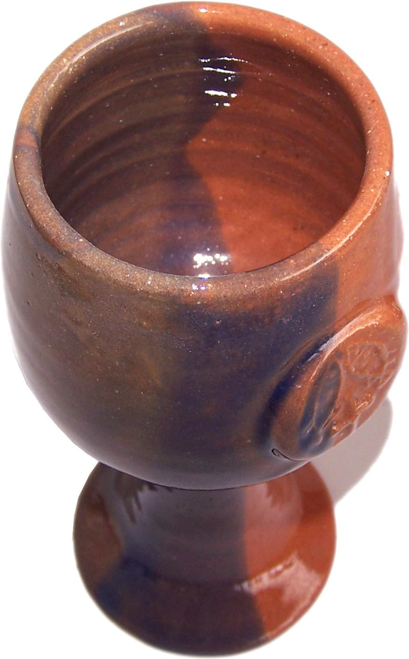 Holy Land Market Terra Cotta Biblical Wine Goblet Communion Chalice - Light Brown - Blue