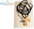 Olive wood Healing Cross Necklace - with Prayers (1.6 x 1.2 inches) Expandable Leather Necklace