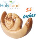 Holy Land Market Olive Wood Holy Family on Boat – Hand-Carved by Christians in Bethlehem – Mary, Joseph & Baby Jesus Figurine with Certificate of Authenticity, Prayer Card & Nativity Story Booklet