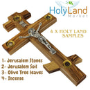 Holy Land Market Olive Wood Patriarchal Three bar Russian Crucifix with Holy Land Samples