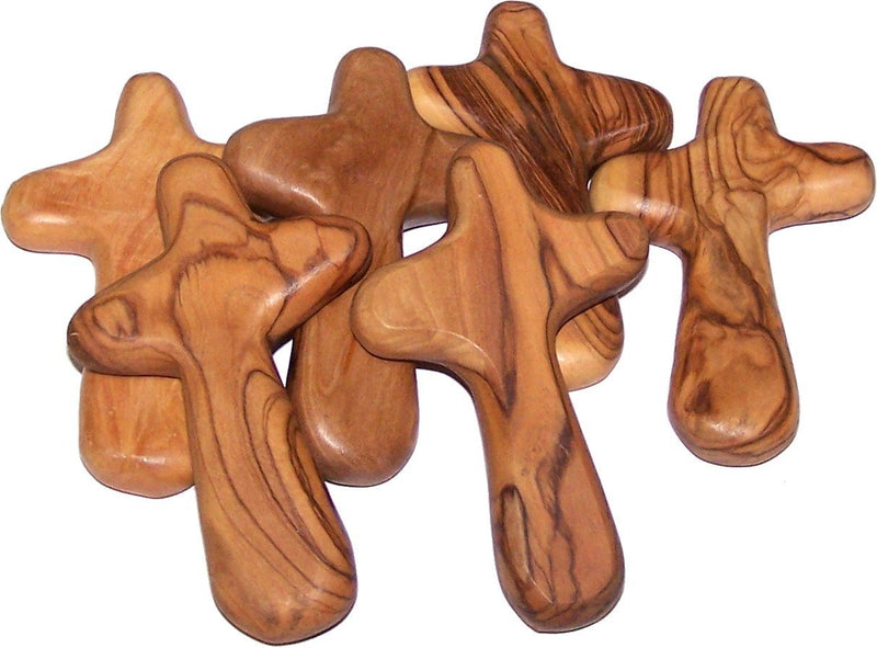 Six Olive Wood Crosses with Velvet Pouches