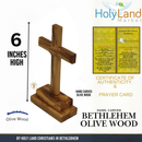 Holy Land Market Olive Wood Standing Altar Cross – Hand-Carved in Bethlehem by Christian Artisans – Tabletop Crucifix with Certificate of Authenticity & Prayer Card – Genuine Holy Land Olive Wood