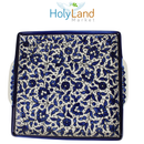 Holy Land Market Armenian Ceramic Blue Jerusalem Flowers square bread Plate - 9.5 Inches - Asfour Outlet Trademark