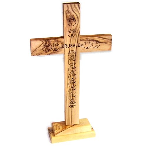 Holy Land Market Standing or Table Altar Olive Wood Cross