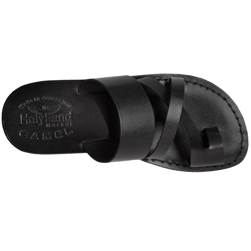 Holy Land Market Unisex Adults/Children Genuine Leather Biblical Sandals/Flip Flops/Slides/Slippers (Jesus - Yashua)  Bethlehem Black Style