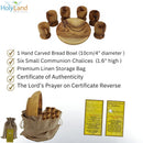Holy Land Market 6 Olive Wood Communion Cups & Plate Set KIddush - Communion Set Hand-Carved in Bethlehem – for Church Worship, Pastors & Ministries