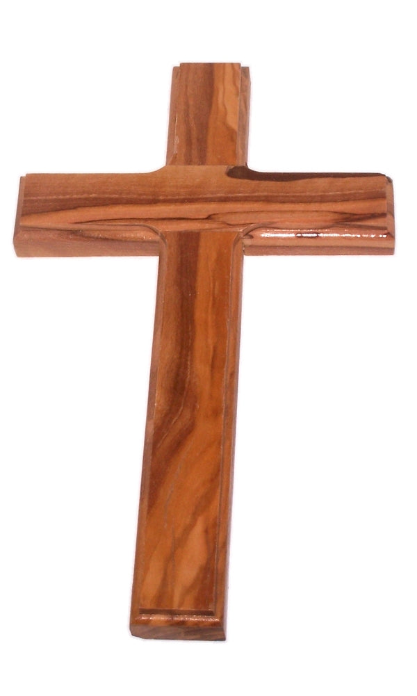 Simple Olive Wood Cross from The Holy Land - Stamped with Jerusalem on Back (16 cm or 6.25 inches)