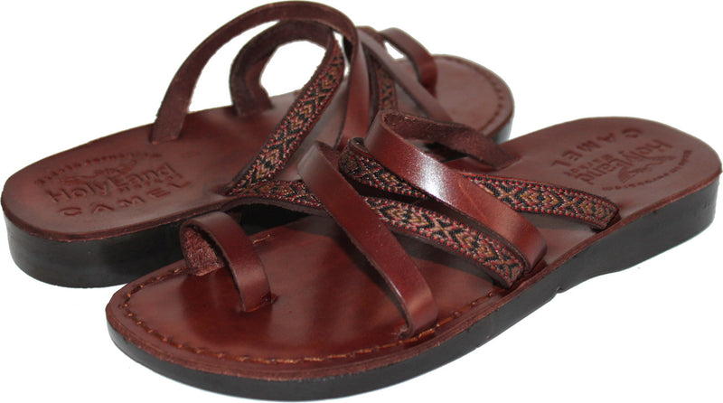 Holy Land Market Men/Women Biblical Jesus Leather/Embroidered Sandals/Slides From Jerusalem (Jonah  Style)