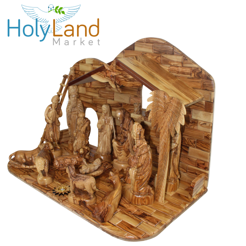 Holy Land Market Extra Large Olive Wood Nativity Set - Hand-Carved (15 Inches Wide)