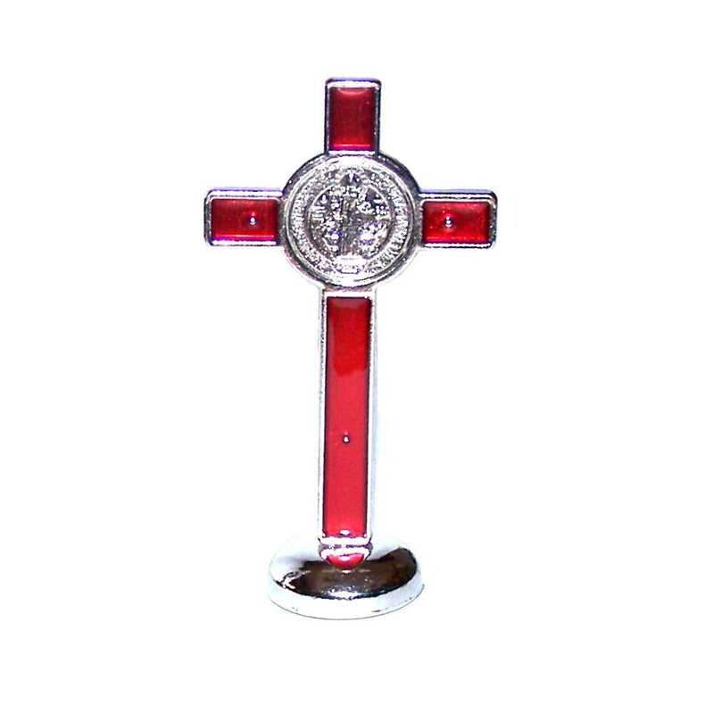 Holy Land Market Saint Benedict Small Crucifix with Sticker for Car or Table (3 inches)