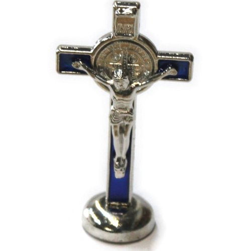 Holy Land Market Saint Benedict Small Crucifix with Sticker for Car or Table (3 inches)