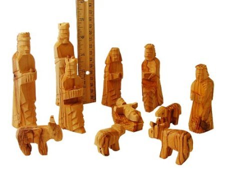 Holy Land Market Large Olive Wood Nativity Set 12 pcs with 3-D Animals - 5 Inch Set