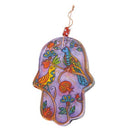 Yair Emanuel Large Glass Hamsa - Flowers and Birds Hg-4