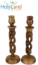 Par de candelabros de madera de olivo del Mercado de Tierra Santa - Hechos a mano, candelabros de 9 pulgadas, diseño inspirador de torsión hueca, diámetro de copa de 0.75 pulgadas, elaborado por artesanos cristianos en Belén