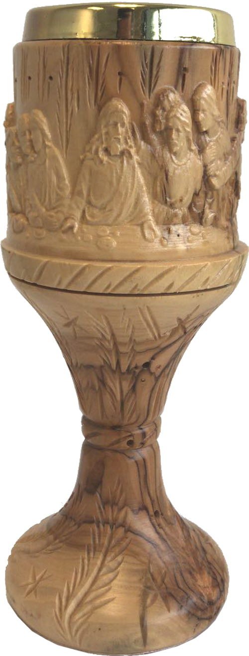 Hand Carved Last Supper Olive Wood Wine Goblet or Cup Extra Large - 10 Inches high