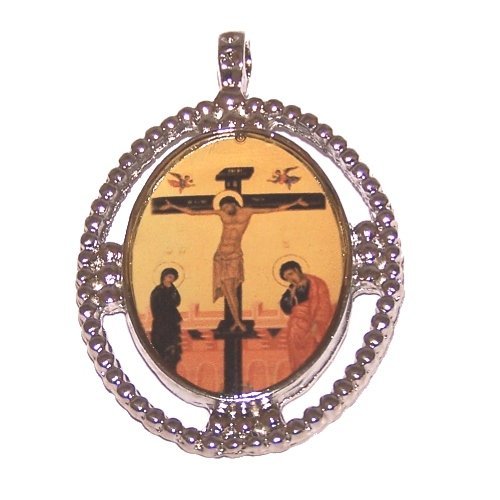 Crucifixion Icon - enamelled or resined pewter medal - Large ( 5 cm or 2 inches )