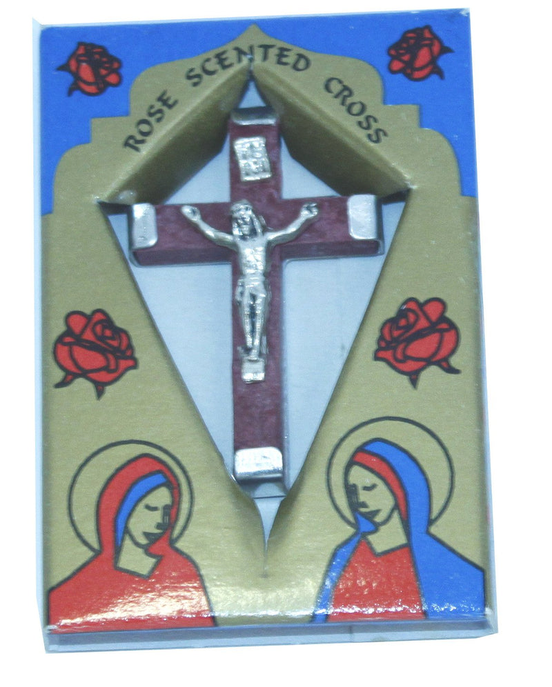 Holy Land Market 44x25 mm Rose petals/Aluminum crucifix - Rosary Cross necklace pendant (.
