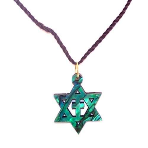 Estrella de David mesiánica con cruz de madera de olivo con madreperlas con certificado (60cm / 23.5 pulgadas, la estrella mide 1 pulgada)