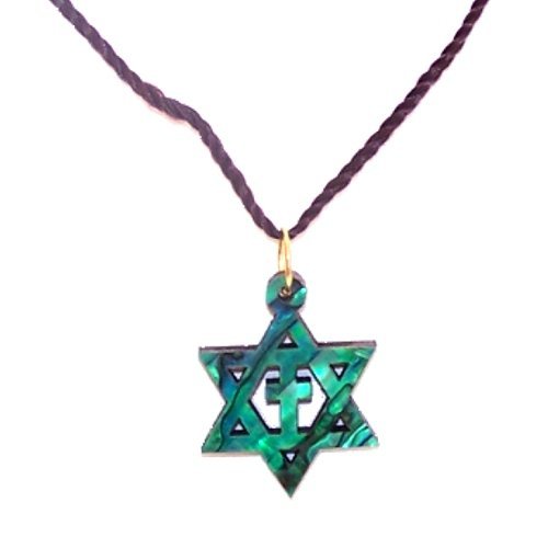 Messianic Star of David with Cross Olive wood with Mother of Pearls with Certificate (60cm / 23.5 inches, Star is 1 inch)